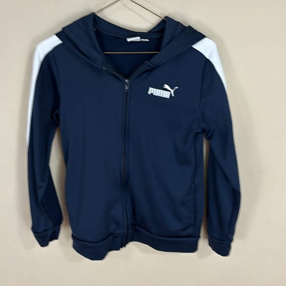 Youth Puma Navy Full Zipper Hooded Athletic Soccer Jacket Size Medium 10-12 - Picture 1 of 10